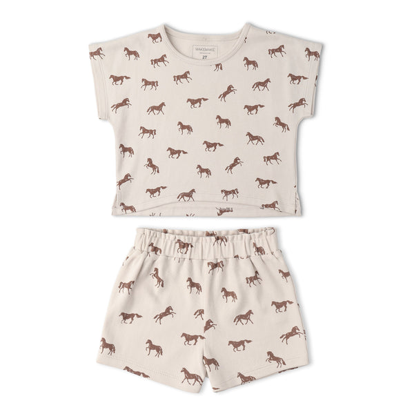 Organic Drop Shoulder Tee & Shorts Set - Horses