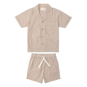 Organic Shirt & Shorts Set - Caramel Check