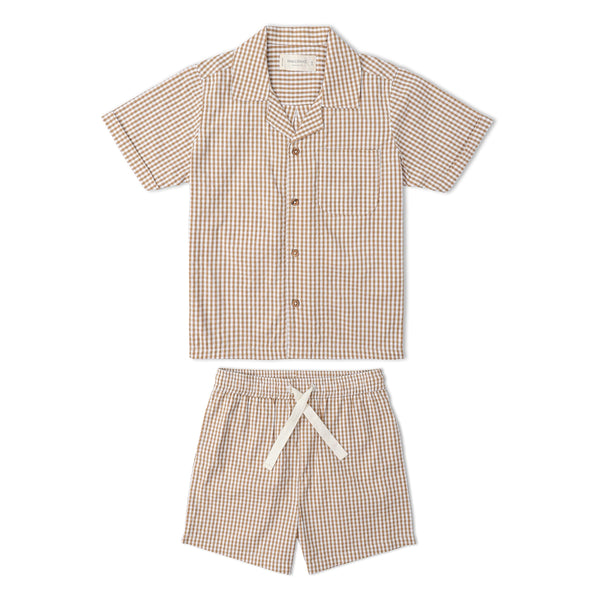 Organic Shirt & Shorts Set - Caramel Check