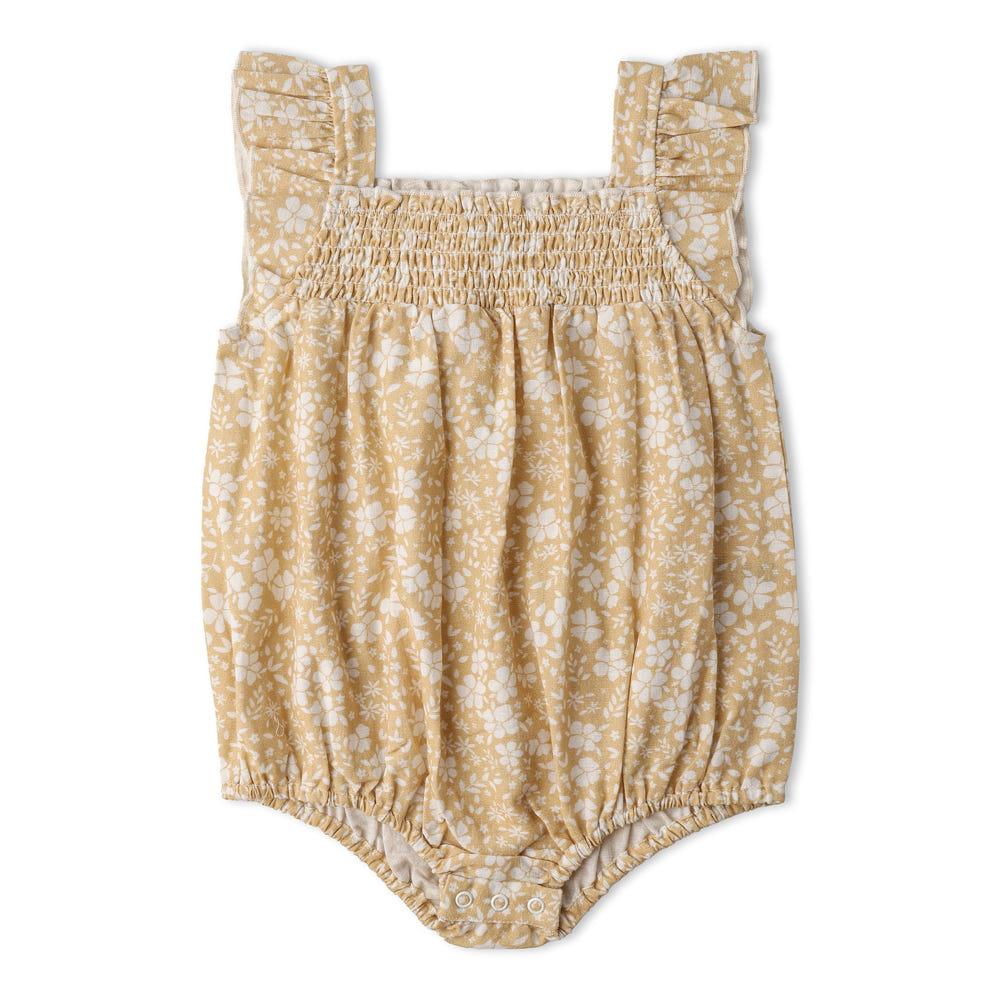 Organic Ruffle Sleeve Bubble Romper - Yellow Blossom