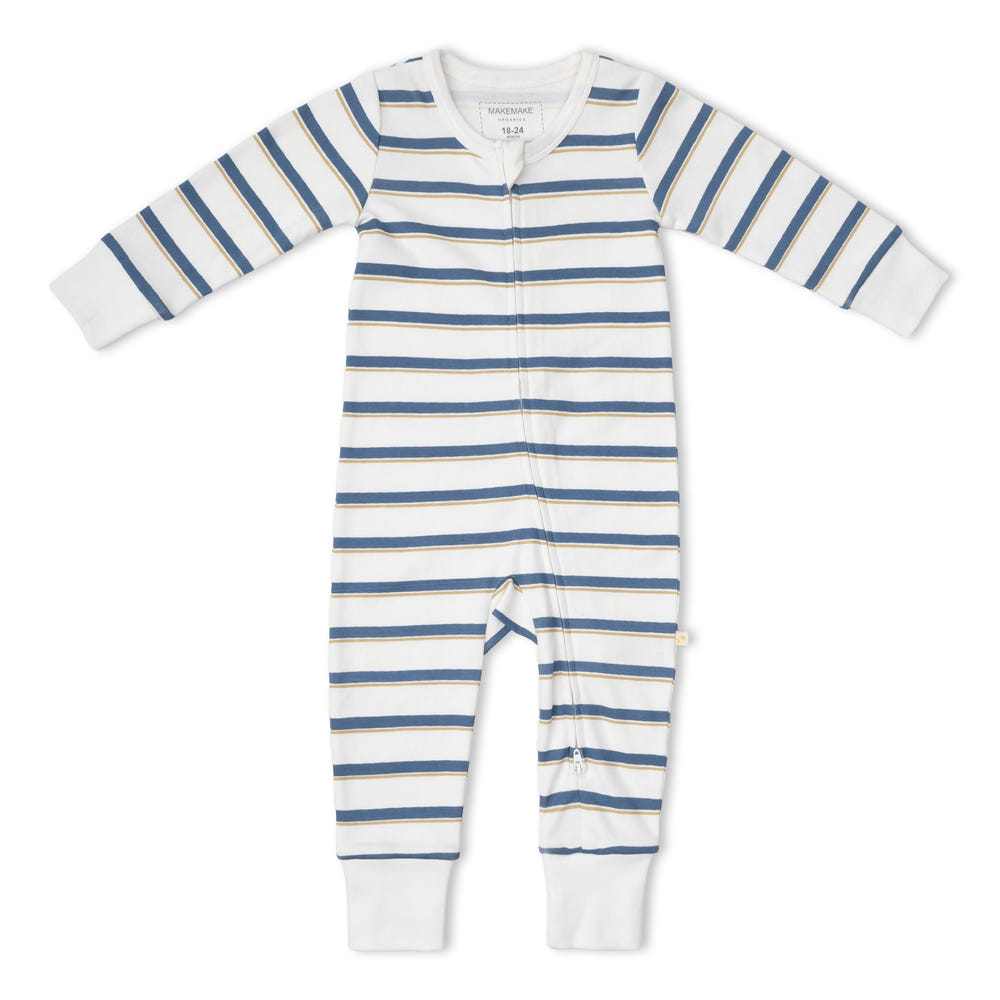 Organic 2-Way Zip Romper - Navy Stripe