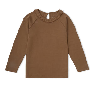 Organic Ruffle Neck Top - Brown