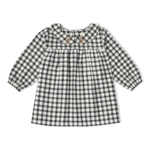 Organic Peter Pan Collar Dress - Charcoal Plaid