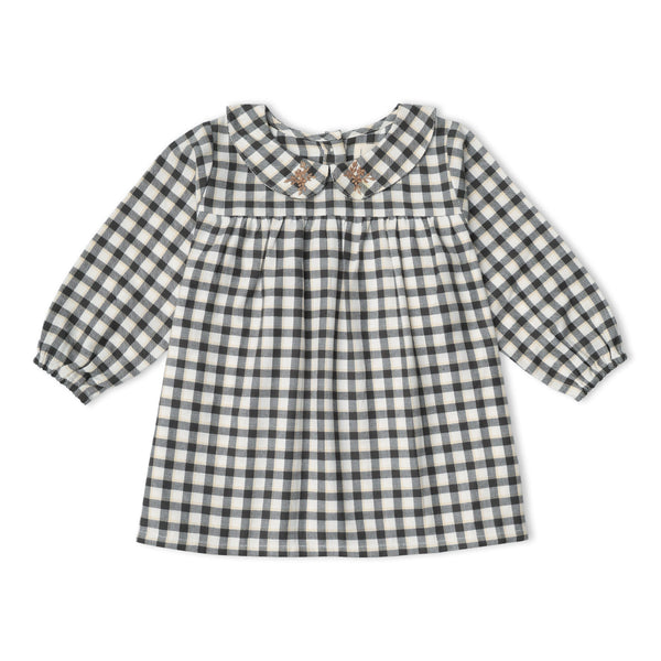 Organic Peter Pan Collar Dress - Charcoal Plaid