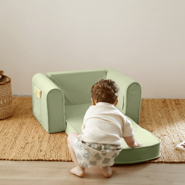 Tiny Land® GentleSnug Kid Chair in Sage, perfect for cozy seating for toddlers and kids.
