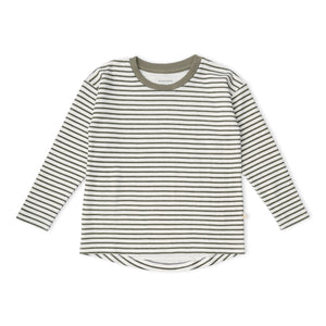 Organic Tee & Foldover Pants Set - Olive Stripes