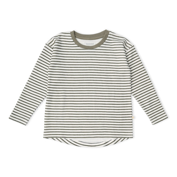Organic Tee & Foldover Pants Set - Olive Stripes
