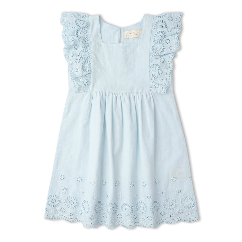 Organic Eyelet Flutter Dress - Light Blue Eyelet