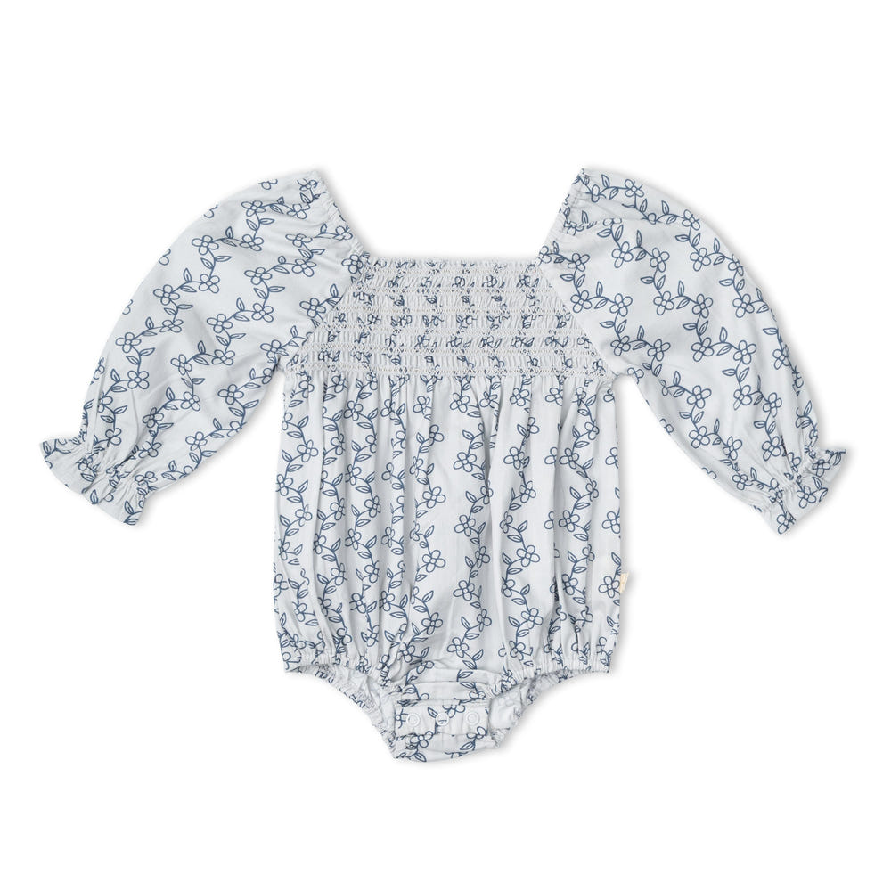Organic Smocked Long Sleeve Romper - Bluebell Vine