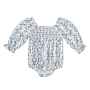 Organic Smocked Long Sleeve Romper - Bluebell Vine