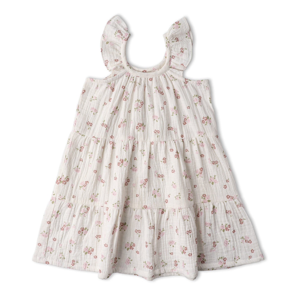 Organic Ruffle Tiered Dress - Blush Floral