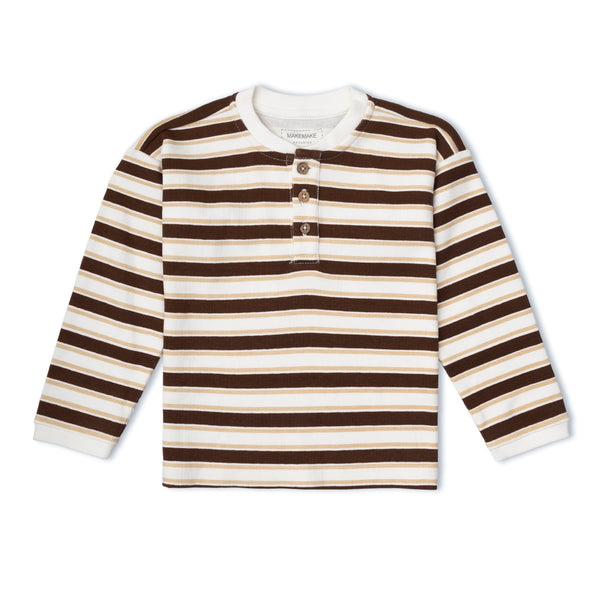 Organic Henley Tee - Cocoa Stripe