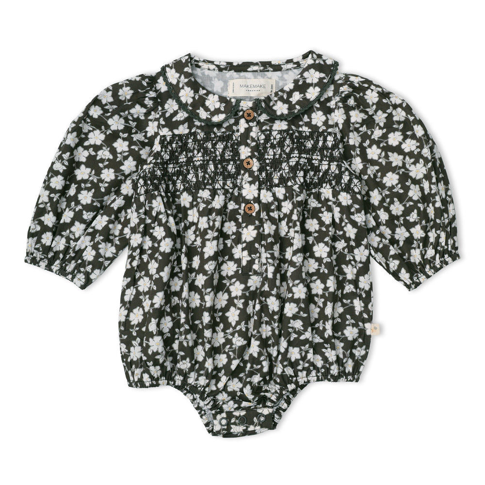 Organic Smocked Long Sleeve Bubble Romper - Twilight Meadow
