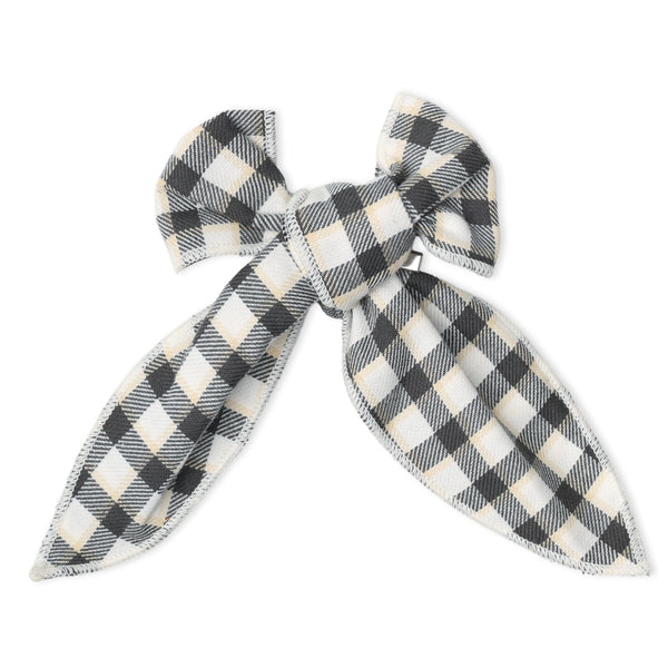 Organic Bow Clip - Charcoal Plaid