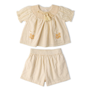Organic Smocked Top & Shorts Set - Butter Yellow