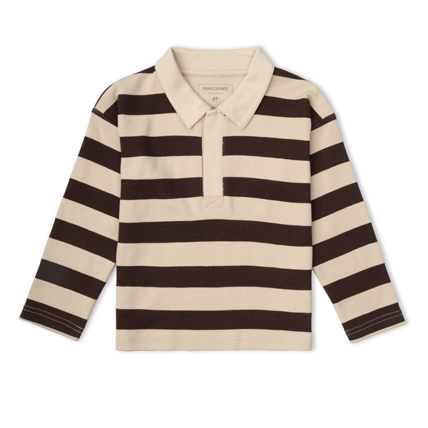Organic Long Sleeve Polo - Mocha Stripe