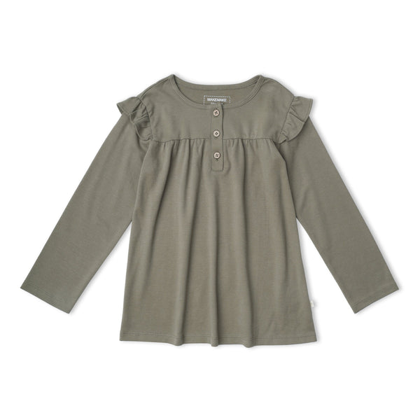 Organic Ruffle Sleeve Top Set of 2 - Winter Berry + Olive