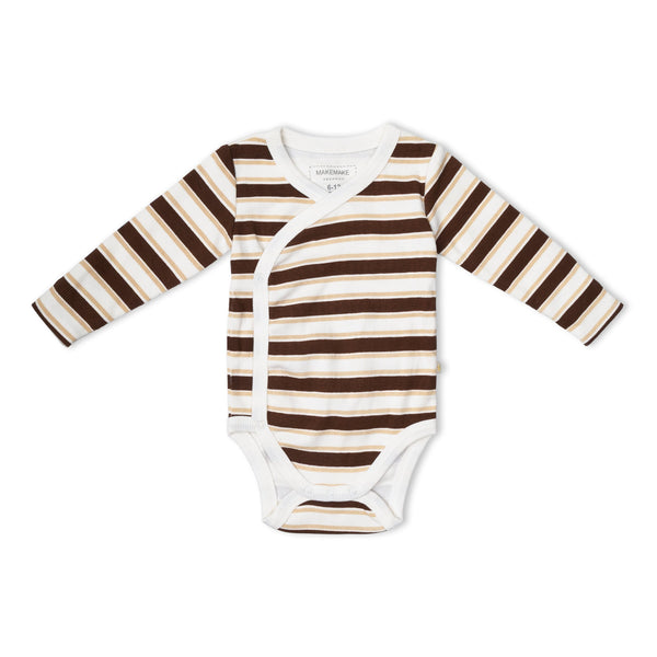 Organic Kimono Onesie & Pants Set - Cocoa Stripe