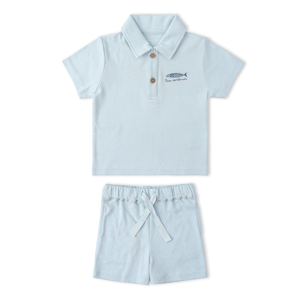 Organic Polo Shirt & Shorts Set - Light Blue