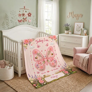 Personalized Baby Weekly & Monthly Milestone Blanket – Photoshoot Prop with Butterfly Garden Design