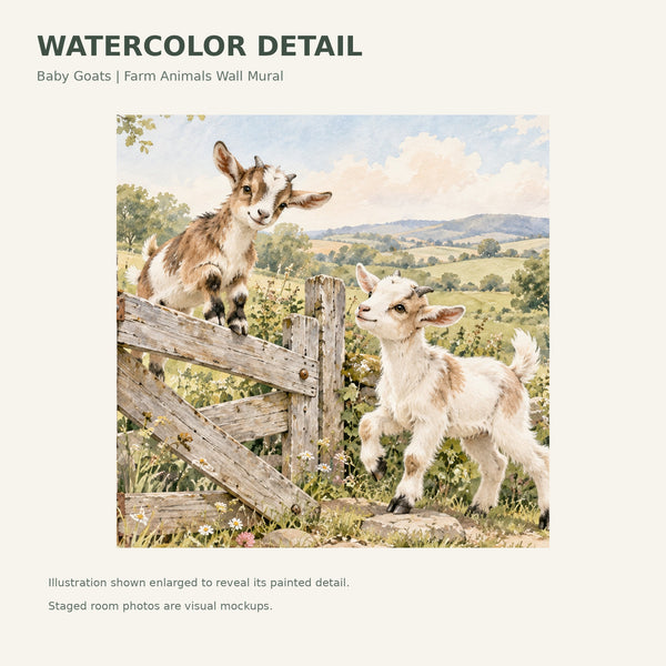 Watercolor Baby Goats Farm Wall Mural, image 4