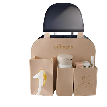 Baby car seat hanging organizer for travel essentials, keeping items within reach and organized for parents on the go.