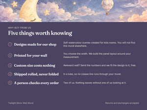 Watercolor Twilight Moon Hot Air Balloon Wall Mural, image 10