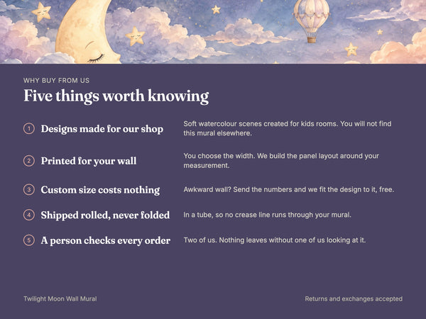 Watercolor Twilight Moon Hot Air Balloon Wall Mural, image 10