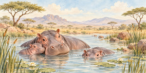 Watercolor Hippo Family Safari Wall Mural, image 3