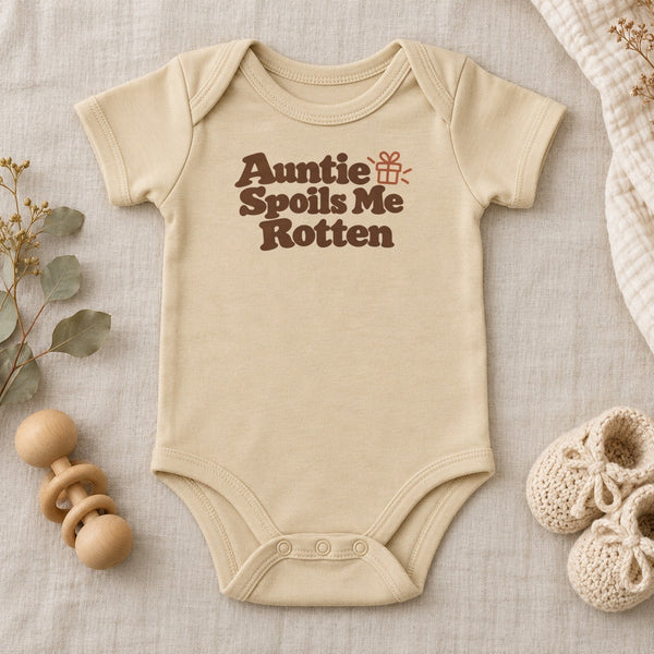 Auntie Spoils Me Rotten baby bodysuit in natural