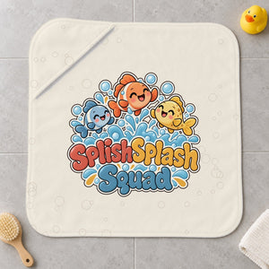 Splish Splash Squad kids hooded bath towel laid flat