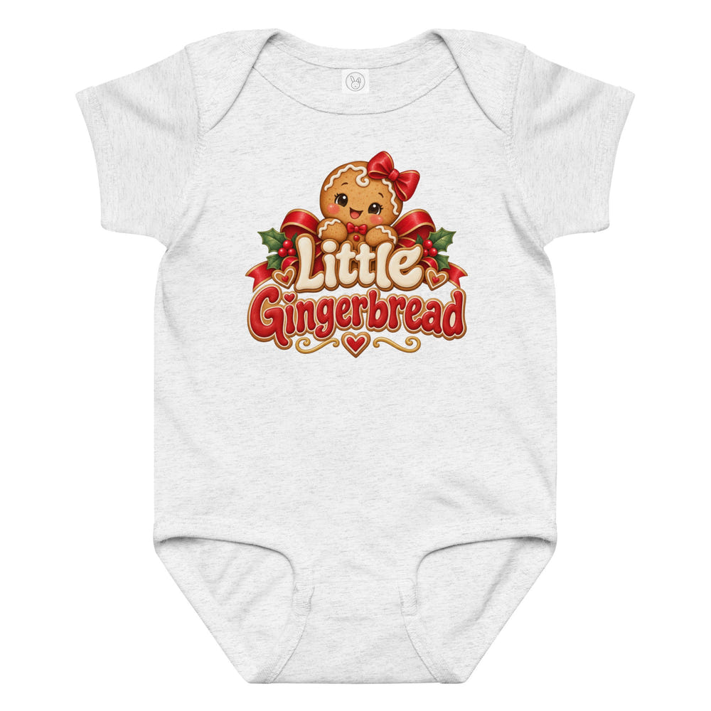 Little Gingerbread baby bodysuit in white, front view