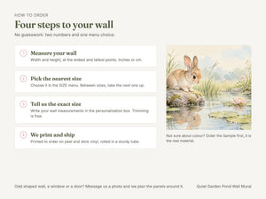 Watercolor Quiet Garden Pond Bunny Wall Mural, image 6