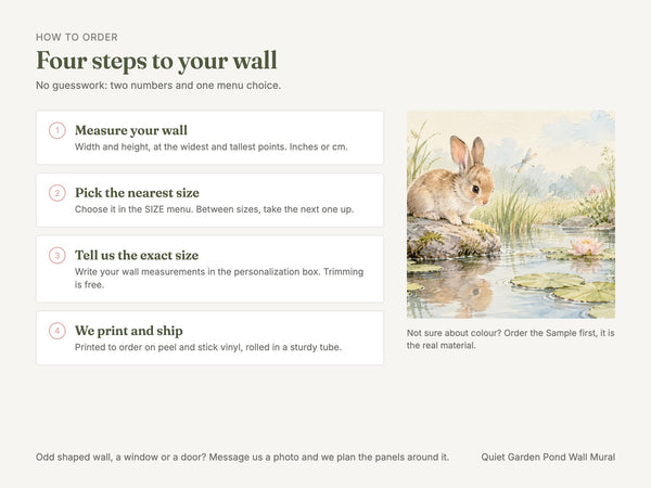 Watercolor Quiet Garden Pond Bunny Wall Mural, image 6