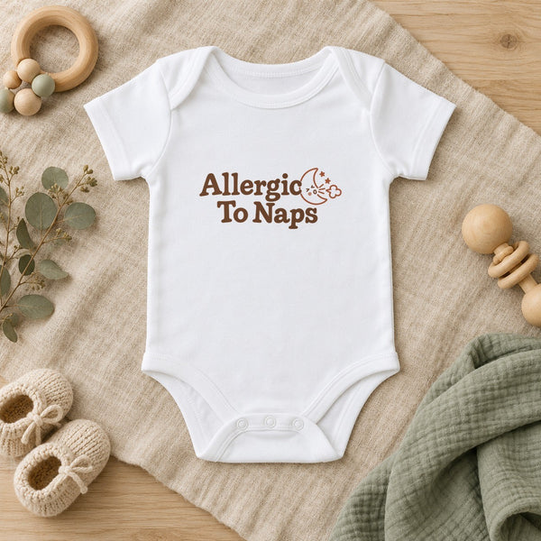 Allergic To Naps baby bodysuit in white