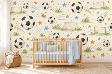 Watercolor Soccer Pattern Wall Mural, image 1