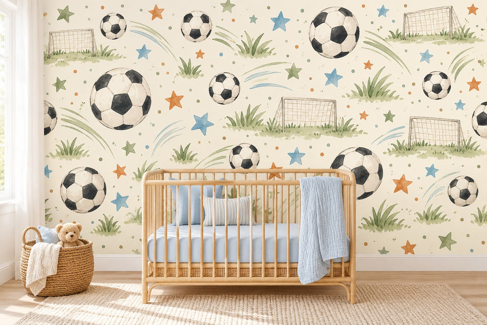 Watercolor Soccer Pattern Wall Mural, image 1