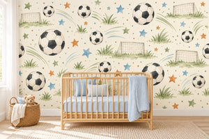 Watercolor Soccer Pattern Wall Mural, image 1