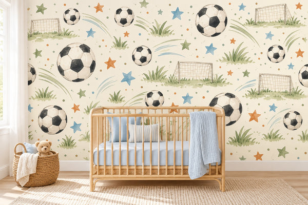 Watercolor Soccer Pattern Wall Mural, image 1