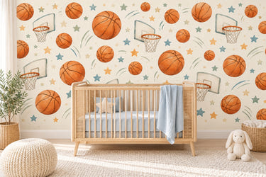 Watercolor Basketball Pattern Wall Mural, image 1