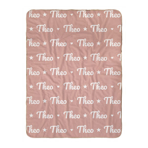 Name Pattern sherpa baby blanket in blush