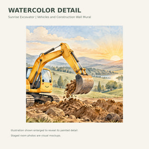 Watercolor Sunrise Excavator Wall Mural, image 4
