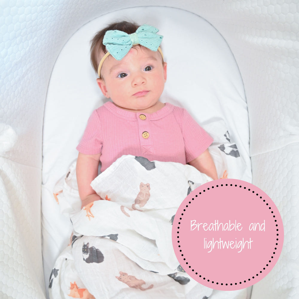 Adorable Cat Prints Muslin Swaddle Baby Blankets - 47" x 47" 100% Cotton Muslin - MOOGCO Baby