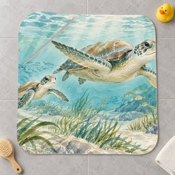 Sea Turtles Ocean kids hooded bath towel laid flat
