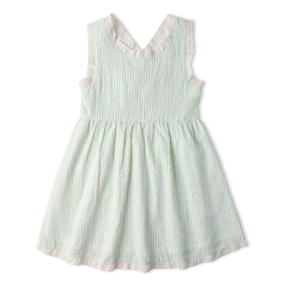 Organic Cross Back Dress - Basil Stripes