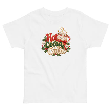 Hot Cocoa Cutie toddler t-shirt in white, front view