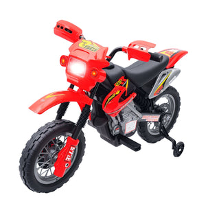 Kids' 6V Electric Ride-On Motorcycle with Training Wheels – Red