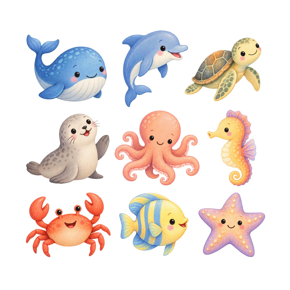 Baby Ocean Animal Wall Decals, Set of 9, image 1