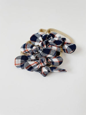 Knotted Hair Bow - Navy & Orange Plaid (Limited Edition)