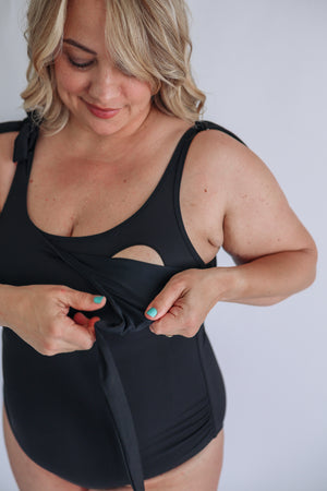 One Piece Tie Shoulder Breastfeeding Swimsuit 2026